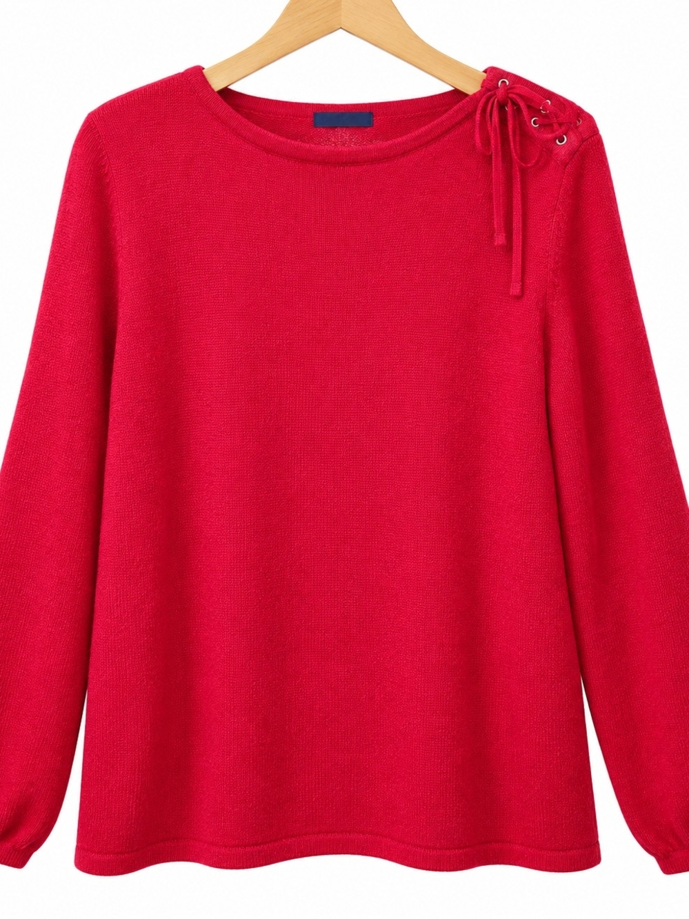 Karen Scott Red Lace-Up Shoulder Crewneck Sweater